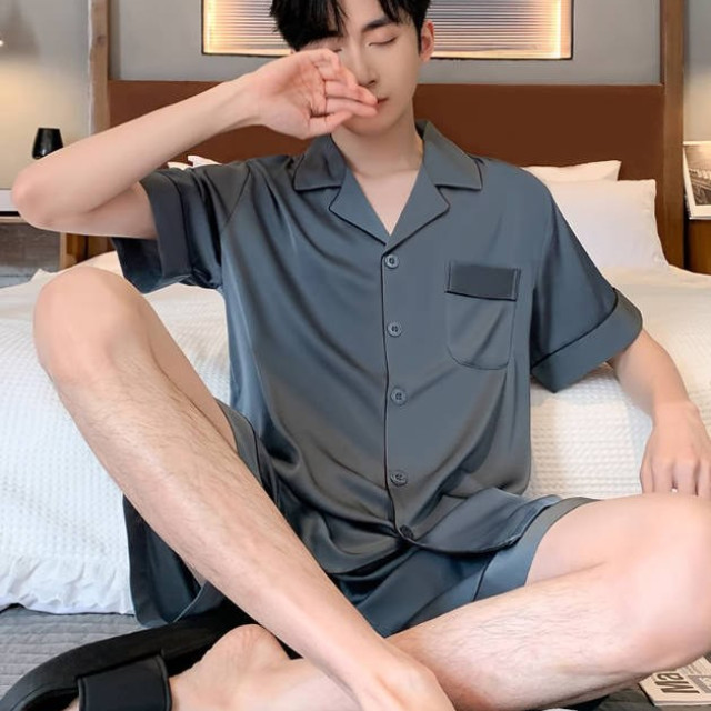 男士睡衣夏季冰丝男款夏款短袖套装薄款春秋款丝绸家居服新款