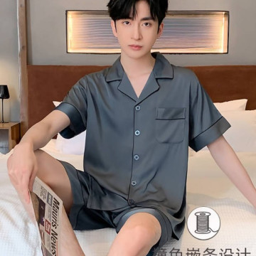男士睡衣夏季冰丝男款夏款短袖套装薄款春秋款丝绸家居服新款
