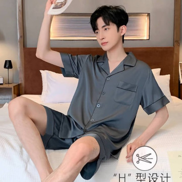 男士睡衣夏季冰丝男款夏款短袖套装薄款春秋款丝绸家居服新款