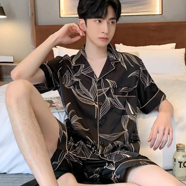 男士睡衣夏季冰丝男款夏款短袖套装薄款春秋款丝绸家居服新款