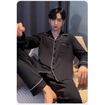 男士睡衣长袖纯棉春秋四季款新款纯色男生夏天全棉家居服套装