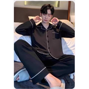 男士睡衣长袖纯棉春秋四季款新款纯色男生夏天全棉家居服套装