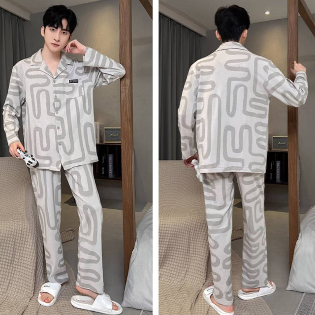 睡衣男款男士春秋款新款纯棉长袖春秋季青少年清绿家居服套装