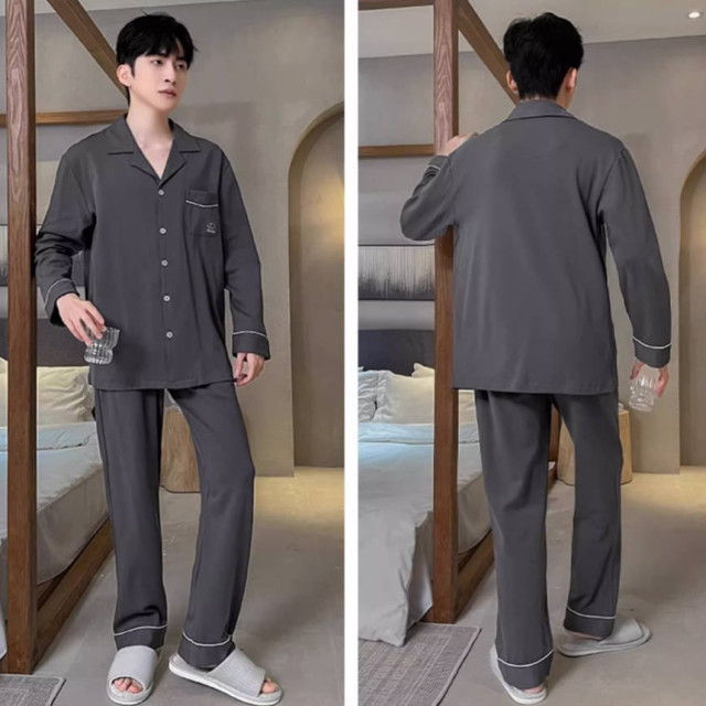 睡衣男款男士春秋款新款纯棉长袖春秋季青少年清绿家居服套装