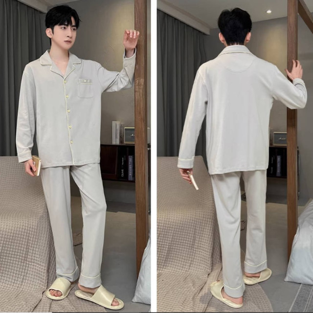 睡衣男款男士春秋款新款纯棉长袖春秋季青少年清绿家居服套装