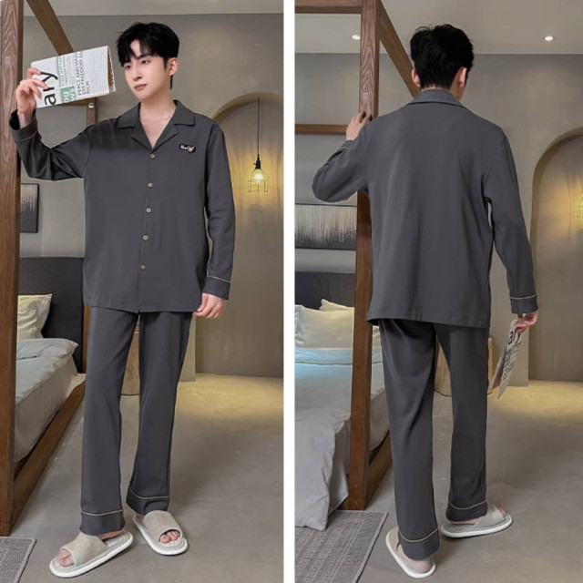 睡衣男款男士春秋款新款纯棉长袖春秋季青少年清绿家居服套装