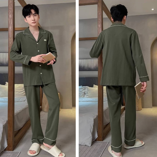 睡衣男款男士春秋款新款纯棉长袖春秋季青少年清绿家居服套装