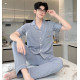 新款纯棉纱布睡衣男士夏季三件套装高级感大码短袖外穿家居服