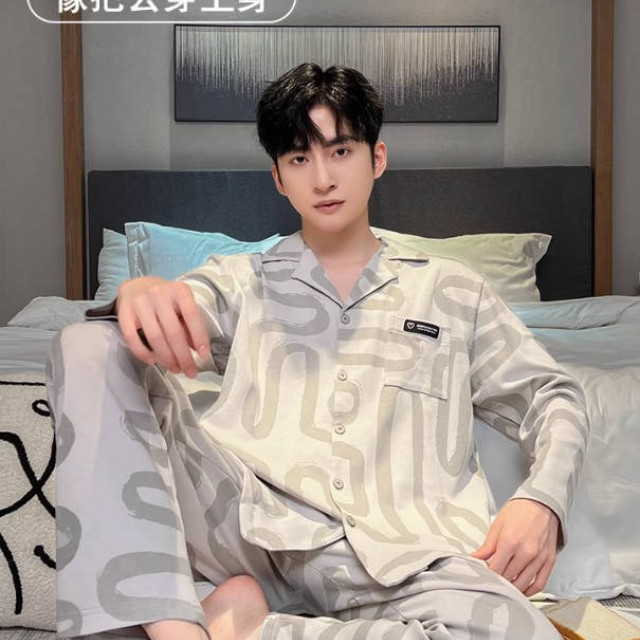 睡衣男款男士春秋款新款纯棉长袖春秋季青少年清绿家居服套装