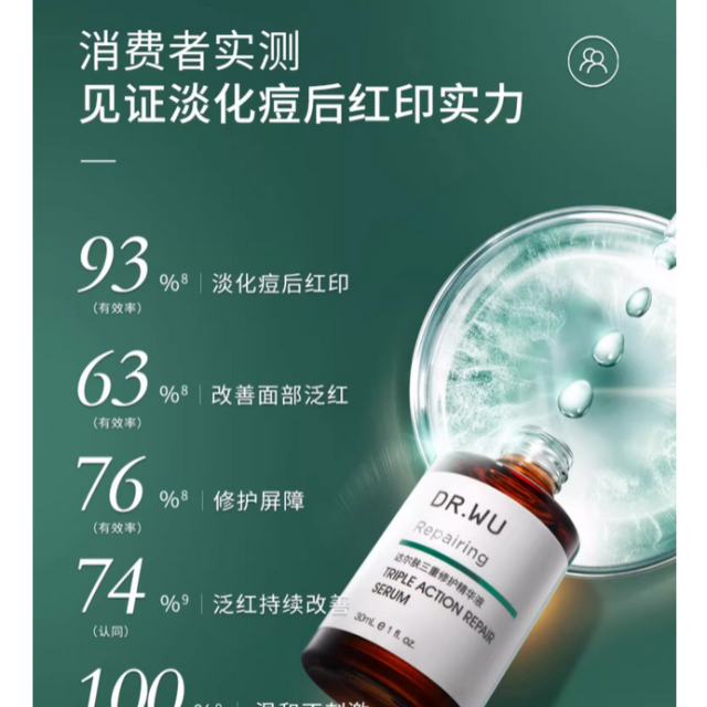 DR.WU达尔肤三修精华修护泛红淡痘后红印维稳屏障